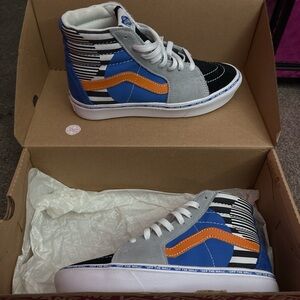 Vans Kids High-Top Sneakers - Blue, Black, and Orange Stripes